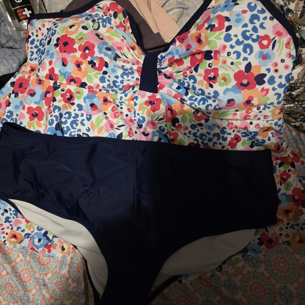 Floral and Navy Bikini Set